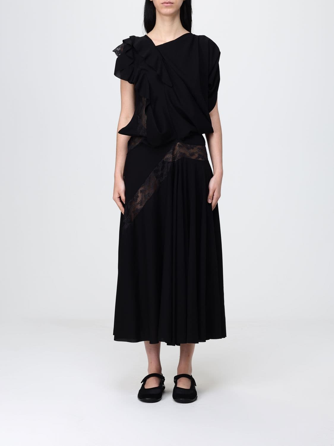 Junya Watanabe Asymmetric Crêpe And Lace Dress · M