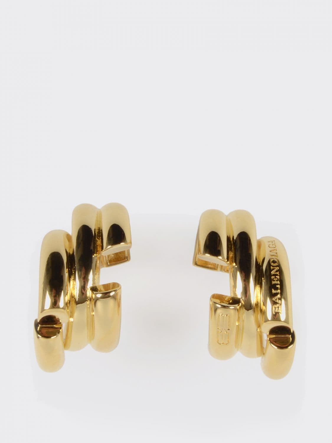 Balenciaga Engraved Logo Half-Hoop Brass Earrings · OS