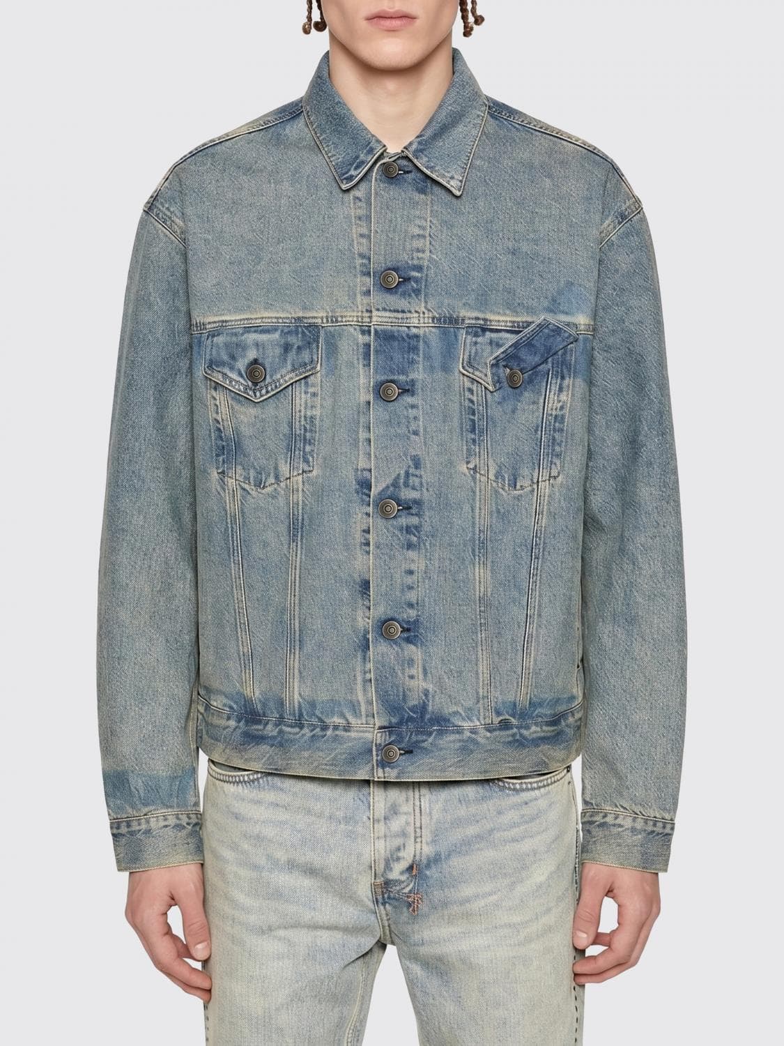 Maison Margiela Cotton Denim Jacket with French Collar and Patch Pockets