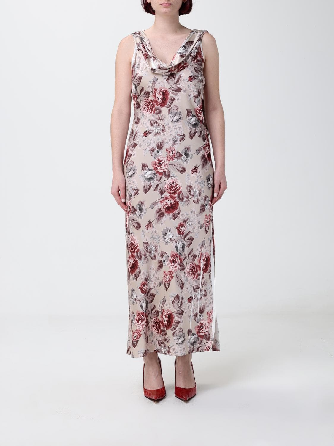 Acne Studios Floral Print Off-the-Shoulder Midi Sheath Dress