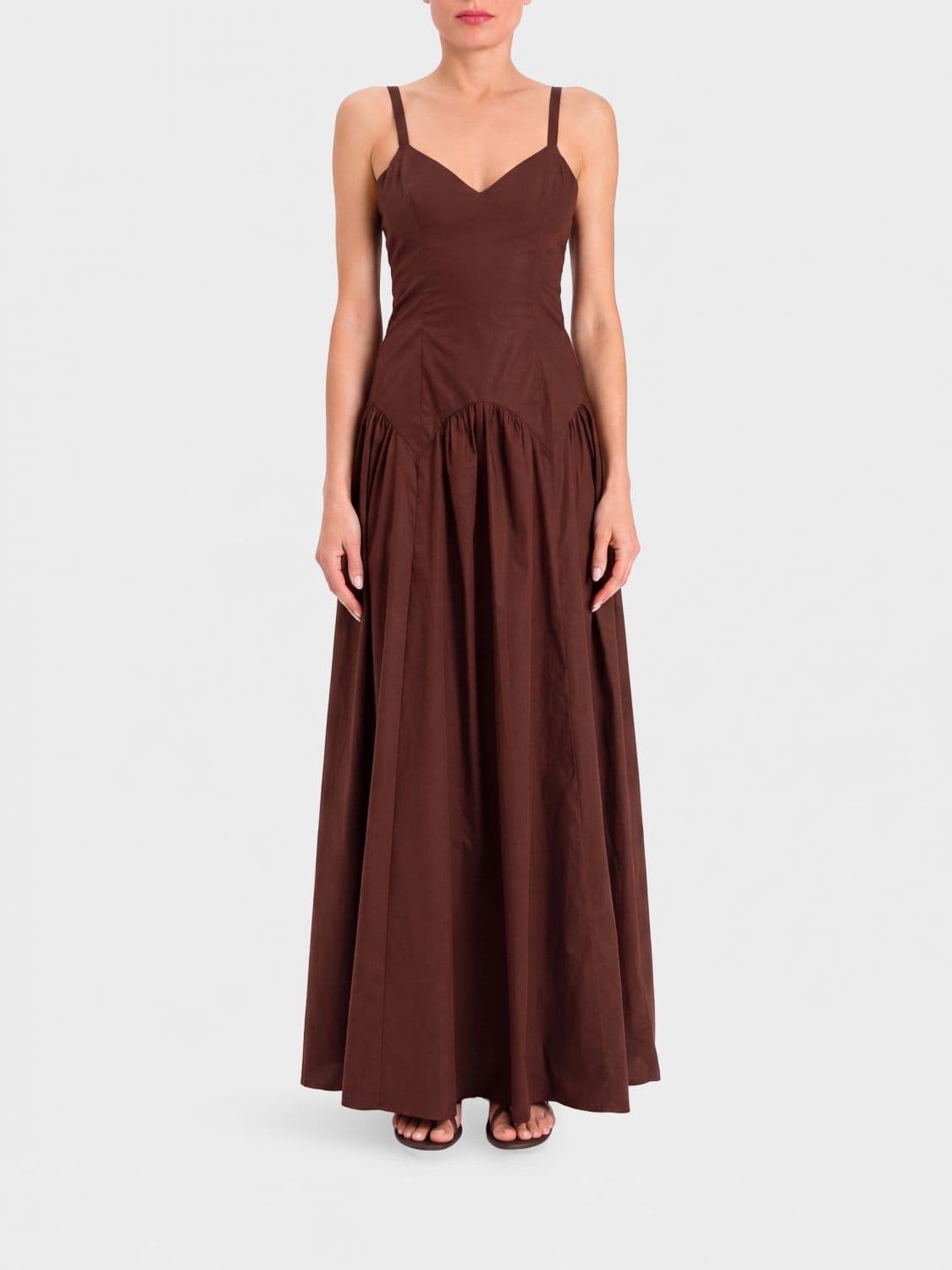 Twinset A-Line Stretch Cotton Maxi Dress with V-Neck and Thin Straps