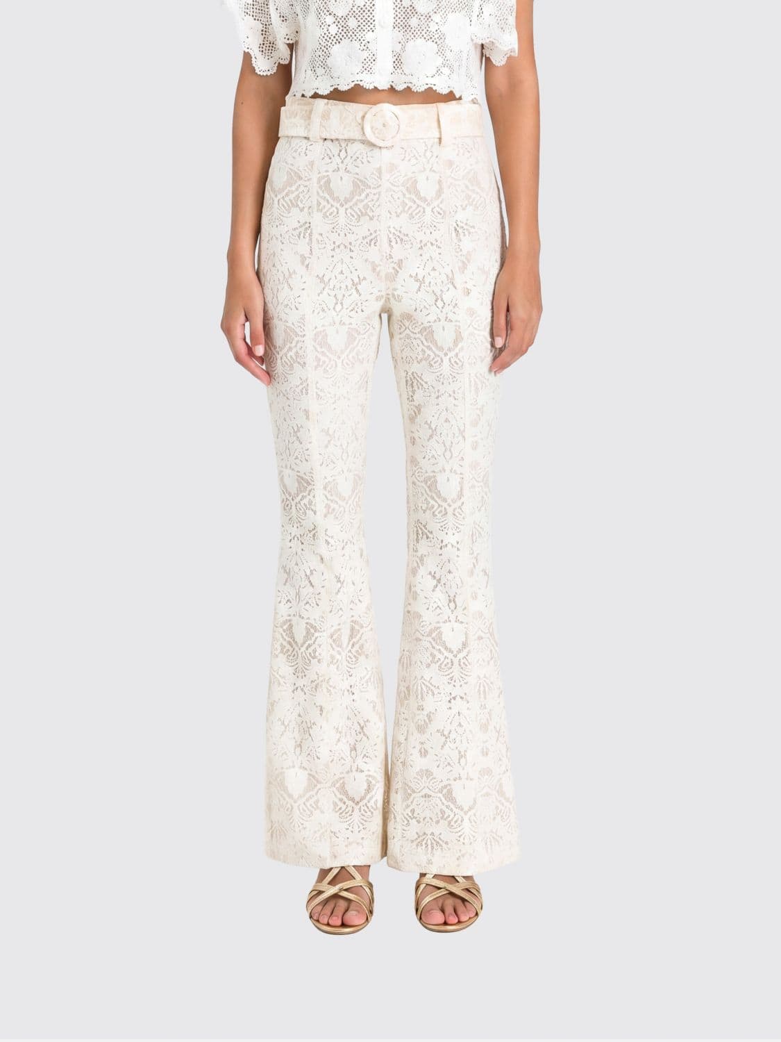 Twinset High-Waisted Slim Fit Flared Lace Trousers