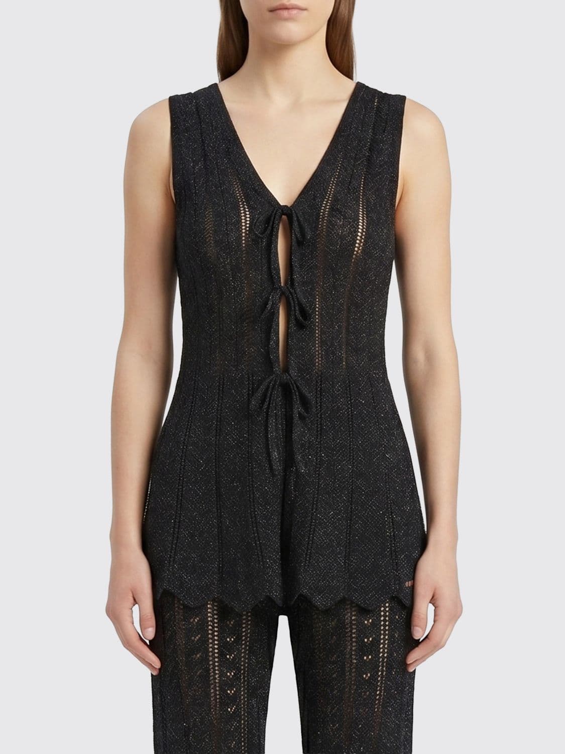 Twinset V-Neck Viscose Knit Slim Fit Waistcoat with Tie Fastening