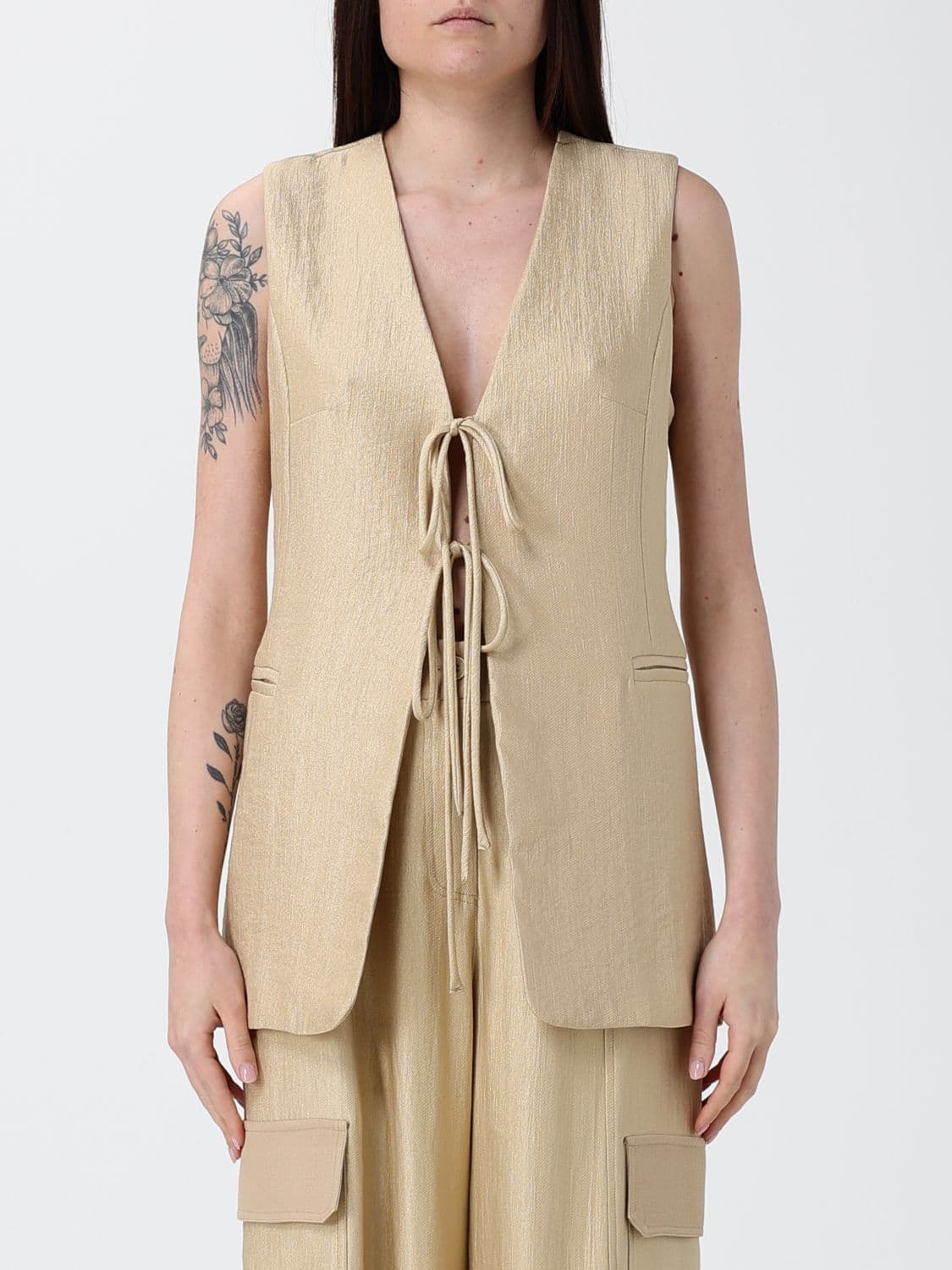 Twinset V-Neck Tailored Waistcoat in viscose blend with tie fastening