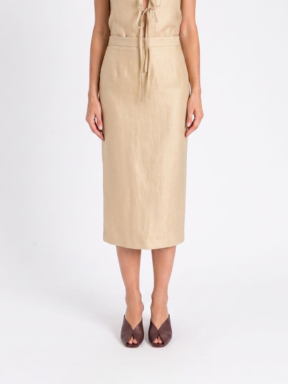 Twinset High-Waisted Viscose Blend Midi Pencil Skirt with back slit