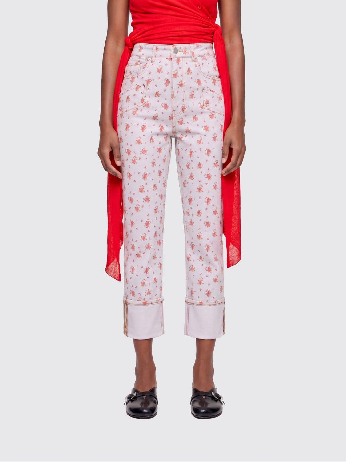 Ganni Floral Stretch Denim Cropped Fit Jeans