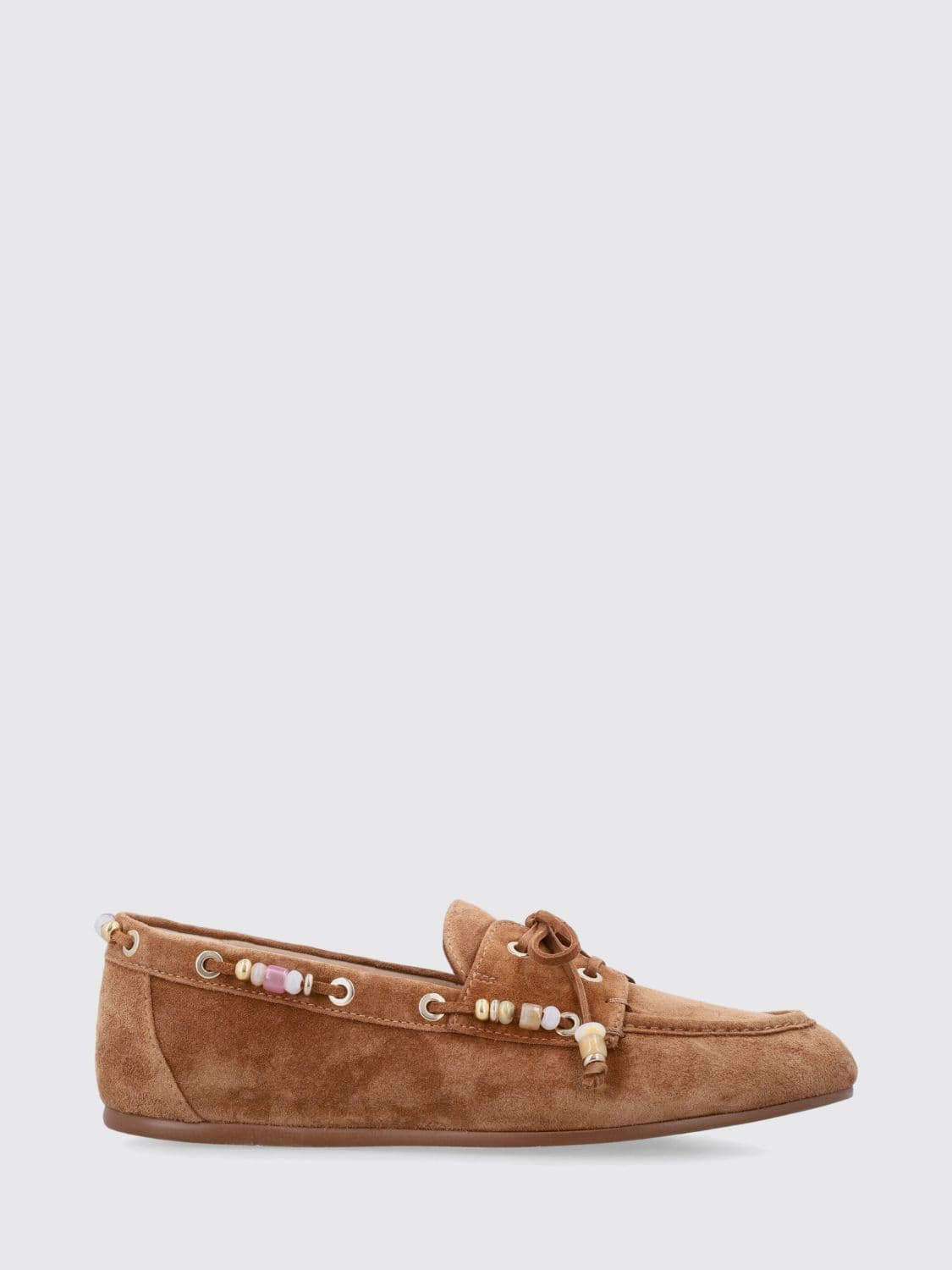 Stuart Weitzman Beaded Suede Boat Loafers
