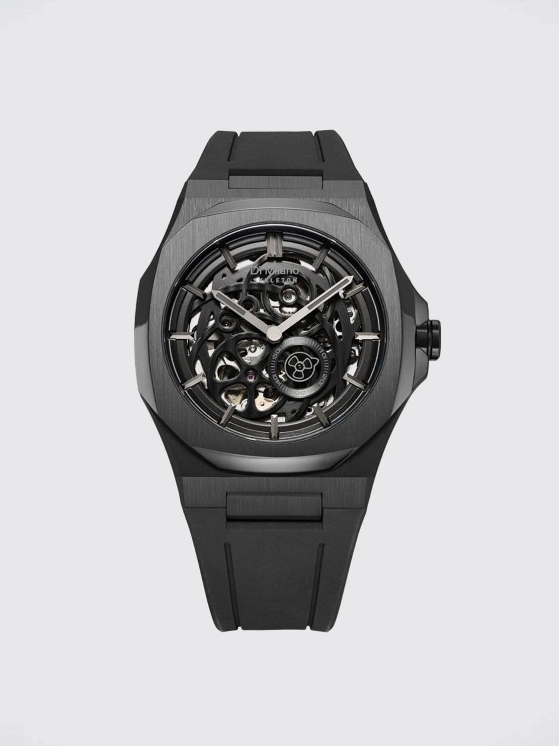D1 Milano Jet Black Automatic Skeleton Case Watch in Steel with Sapphire Glass