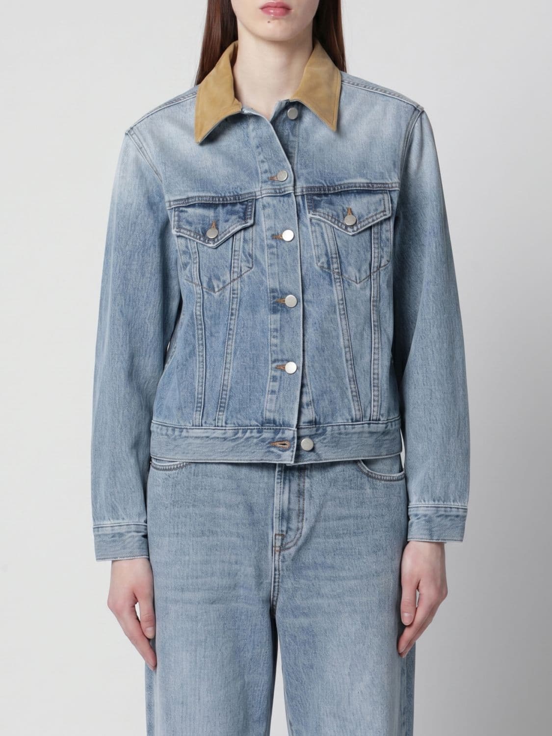 Rohe Cropped Cotton Denim Jacket with Contrasting Velvet Collar