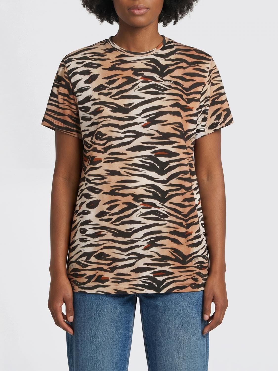 Pinko Slim Fit Cotton T-shirt with All-Over Zebra Print