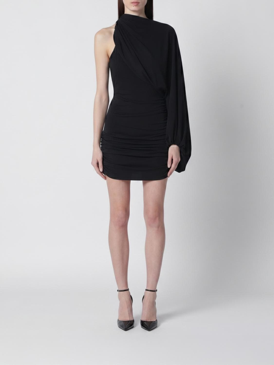 The Andamane One-Shoulder Draped Mini Dress with a Balloon Sleeve · 40