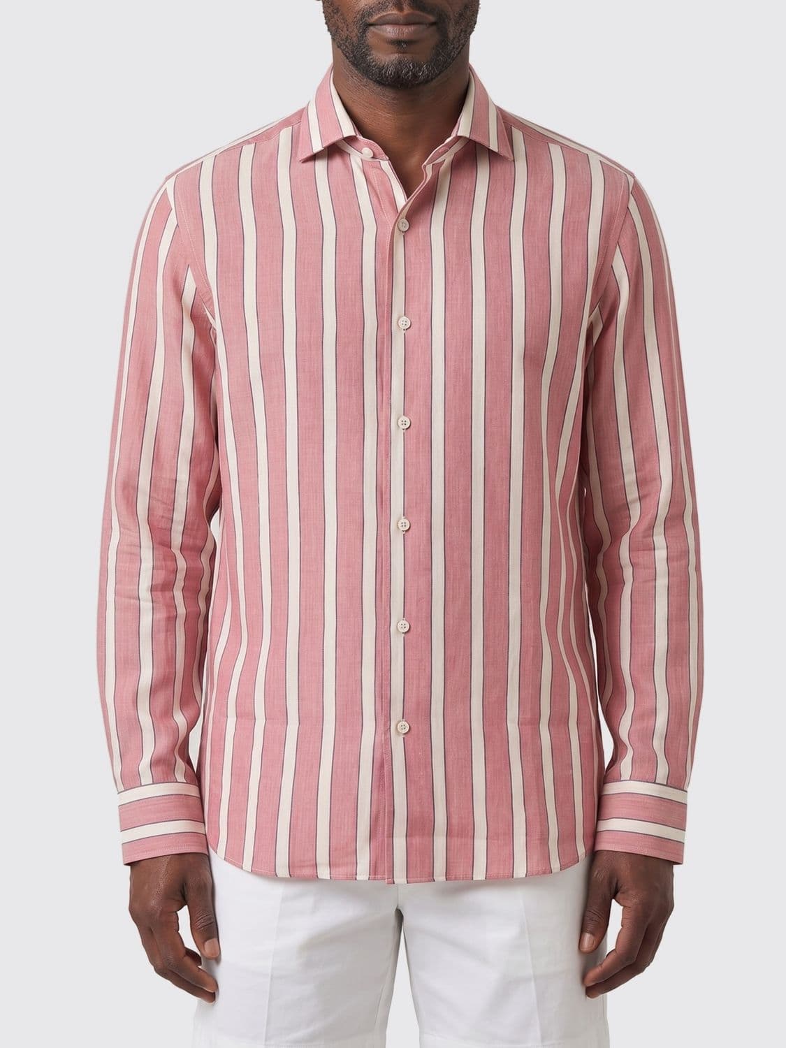Junya Watanabe Striped Cotton Shirt with Cutaway Collar and Long Sleeves