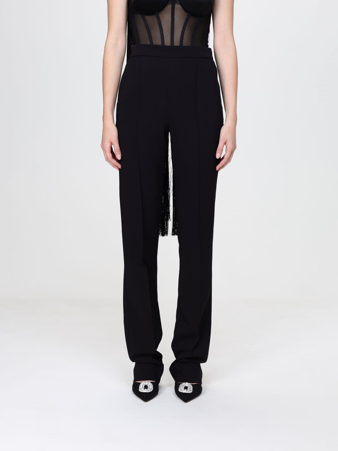 Elisabetta Franchi High-Waisted Skinny Crêpe Trousers with Fringes
