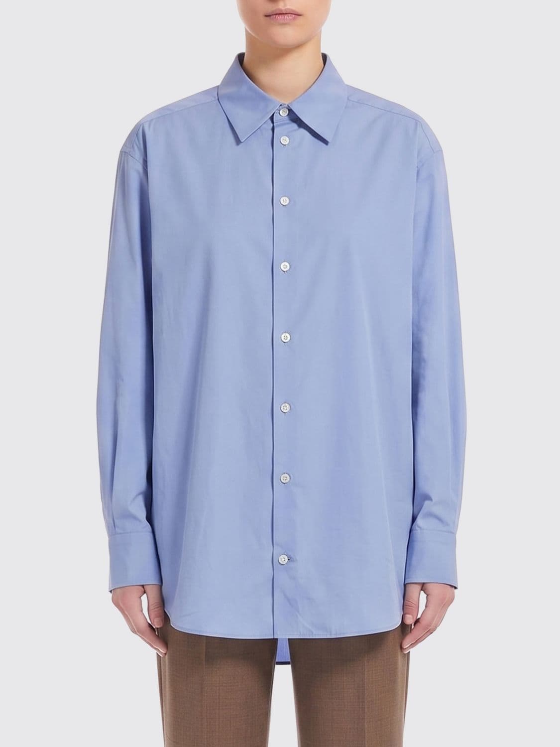 Oriane Relaxed Fit Striped Cotton Flannel Shirt with French Collar