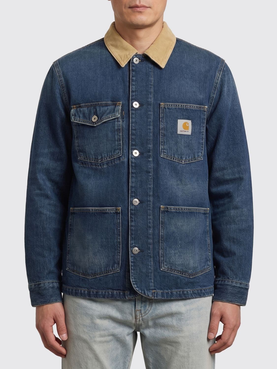 Carhartt Wip Cotton Denim Jacket with Velvet Ribbed Collar