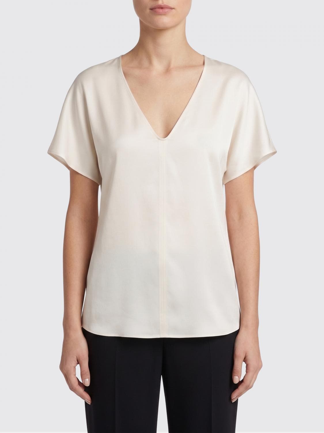 Alysi V-Neck Pure Silk Blouse with Short Sleeves and a Straight Cut