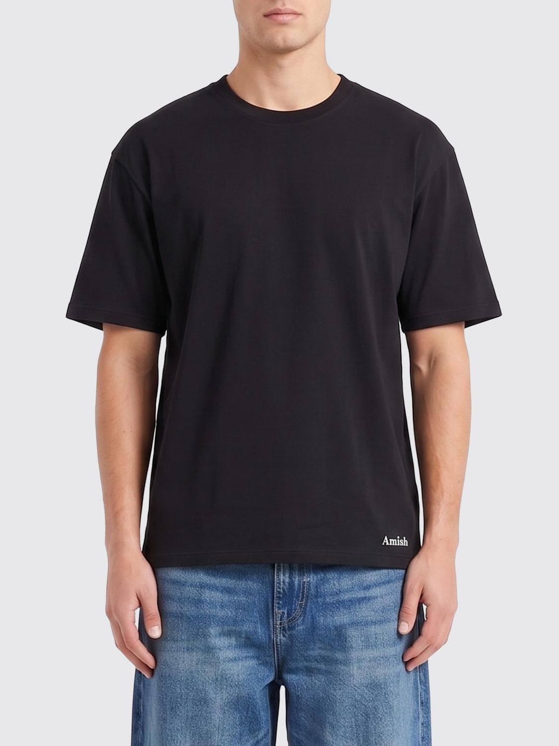Amish Cotton T-Shirt with Dropped Shoulders and a Contemporary Crew Neck Cut