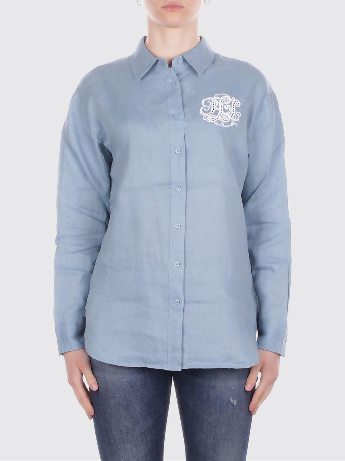 Lauren Ralph Lauren Relaxed Fit Cotton Shirt with Dropped Shoulders and Curved Hem