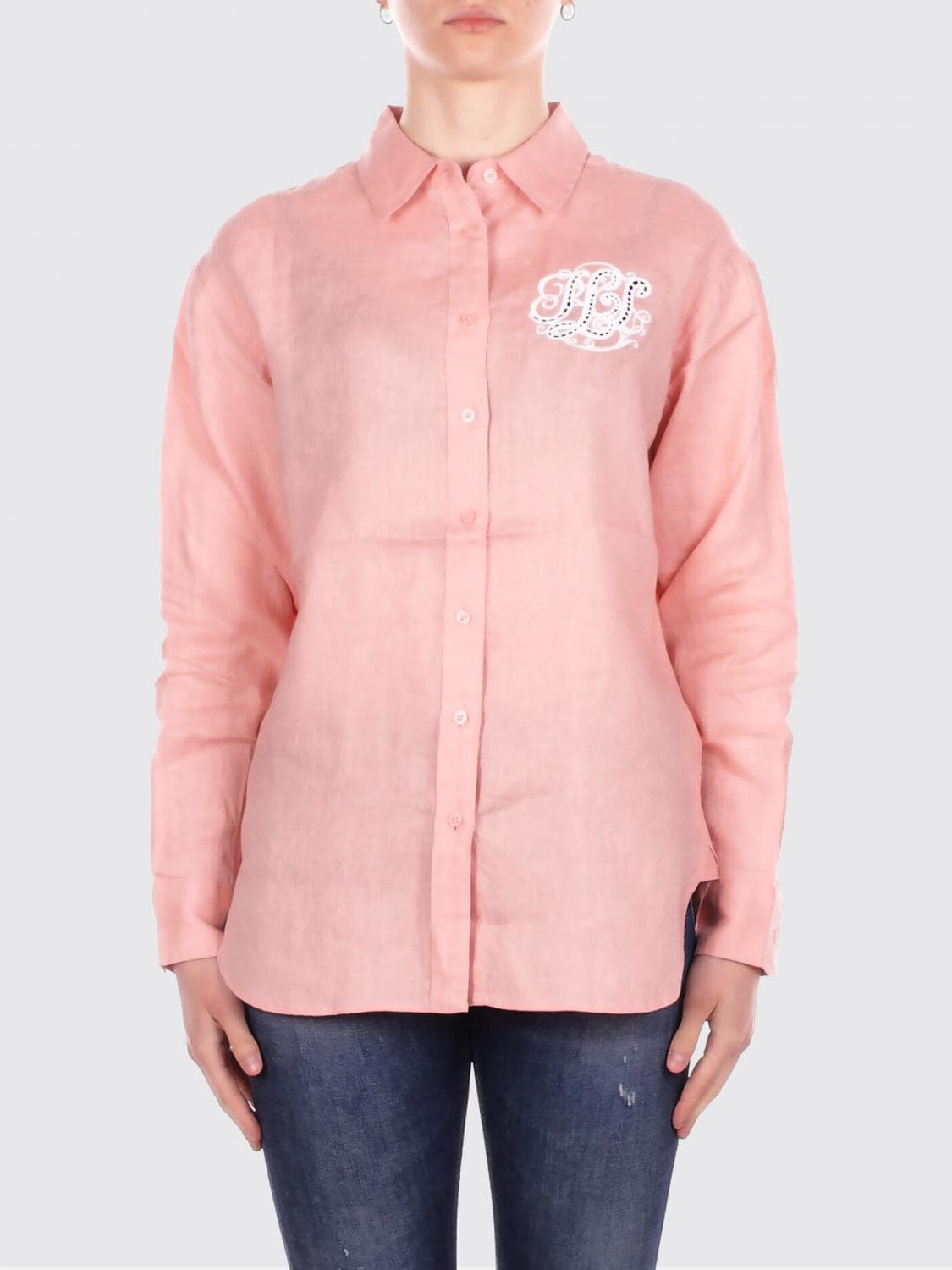 Lauren Ralph Lauren Relaxed Fit Cotton Shirt with Dropped Shoulders and Curved Hem