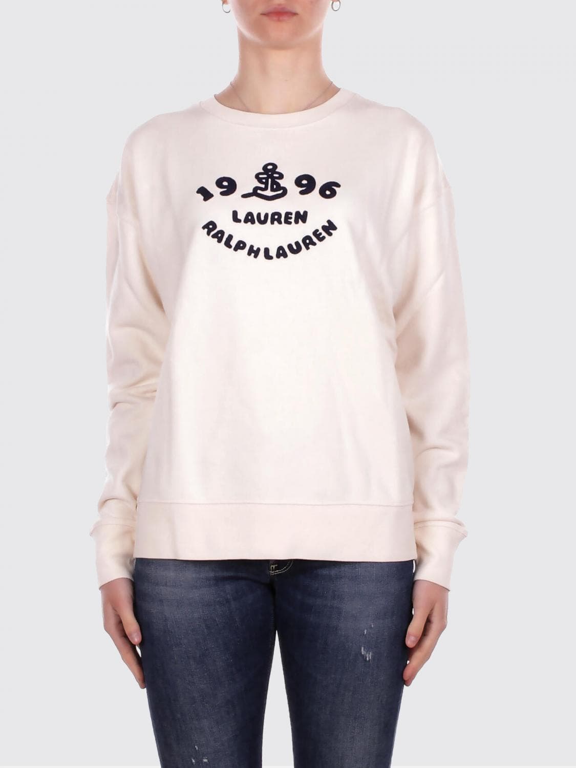 Lauren Ralph Lauren Cotton Crewneck Sweatshirt with Logo Print and Dropped Shoulders