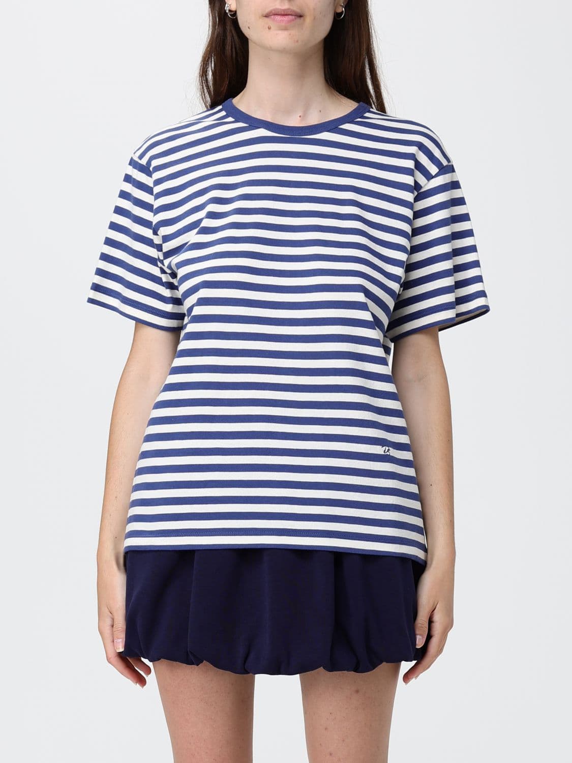 Dunst Striped Cotton Crewneck T-Shirt with Dropped Shoulders