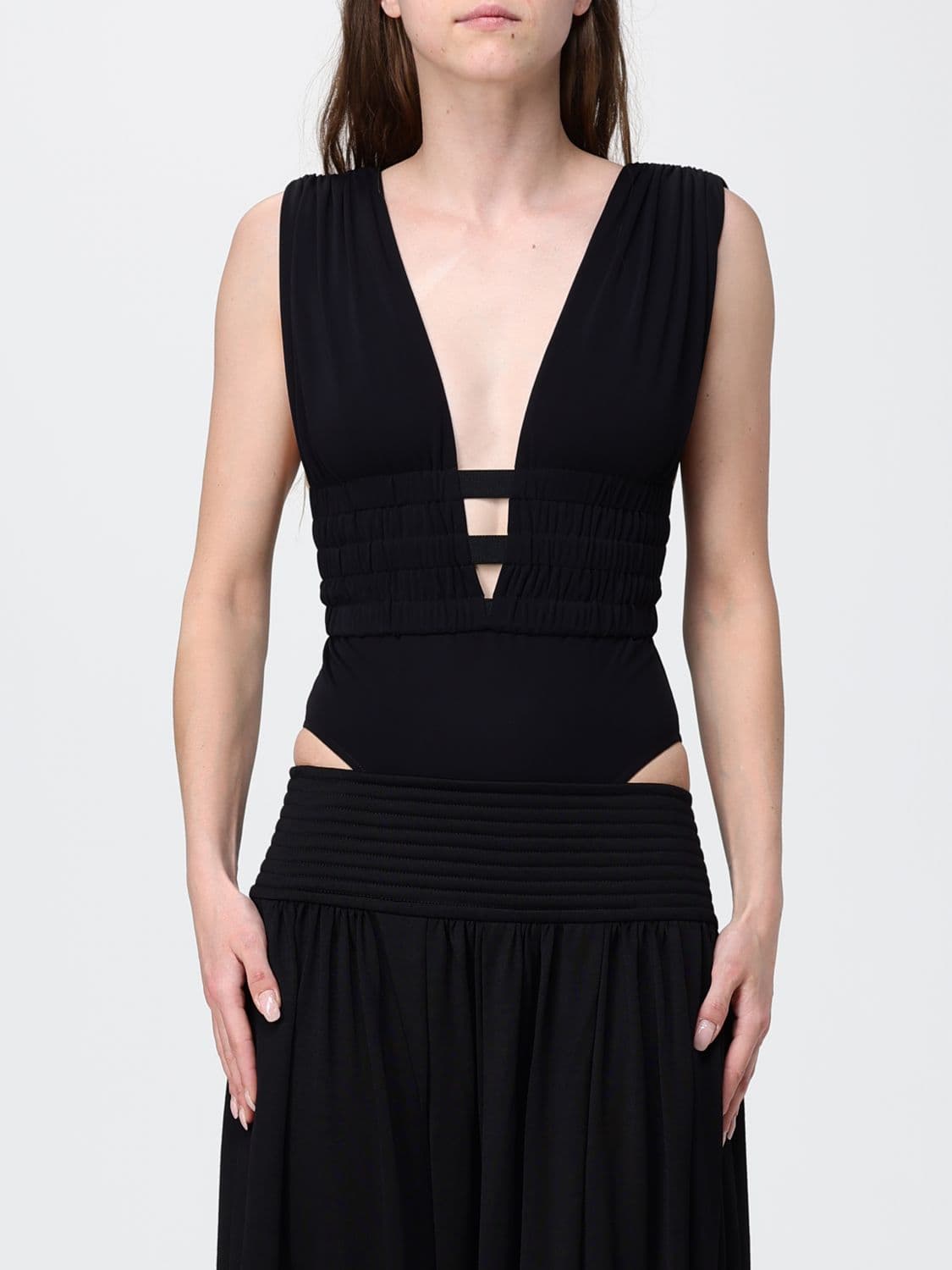 Alaïa V-Neck Slim Fit Cut-Out Top in Viscose with Strap Detailing · 38