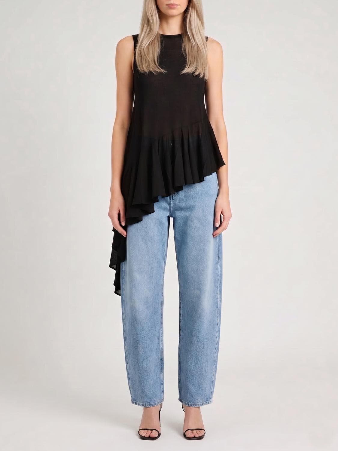 Alaïa Crew Neck Asymmetrical Knit Top in Viscose · 40
