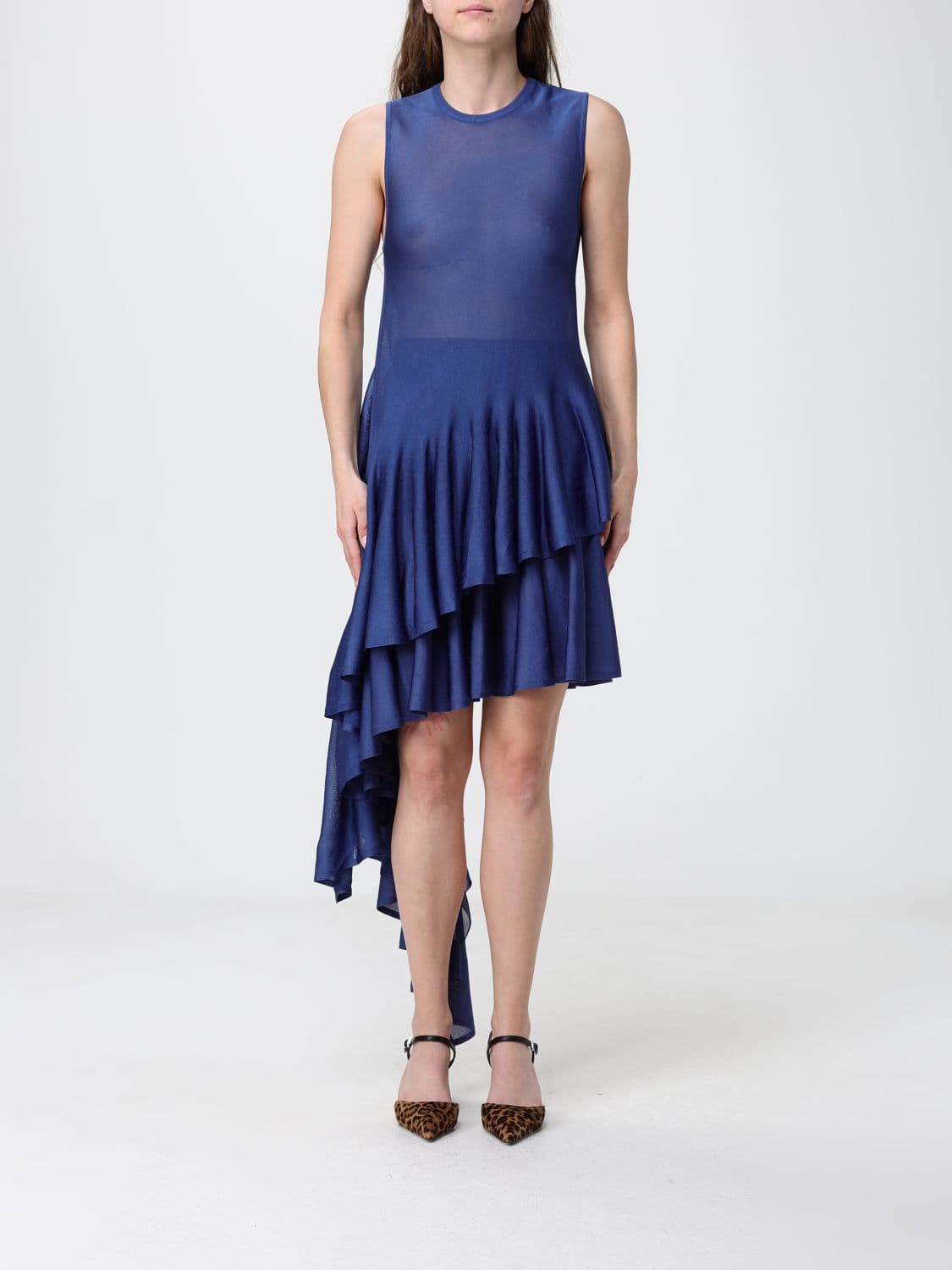 Alaïa Crew Neck Asymmetrical Knit Top in Viscose