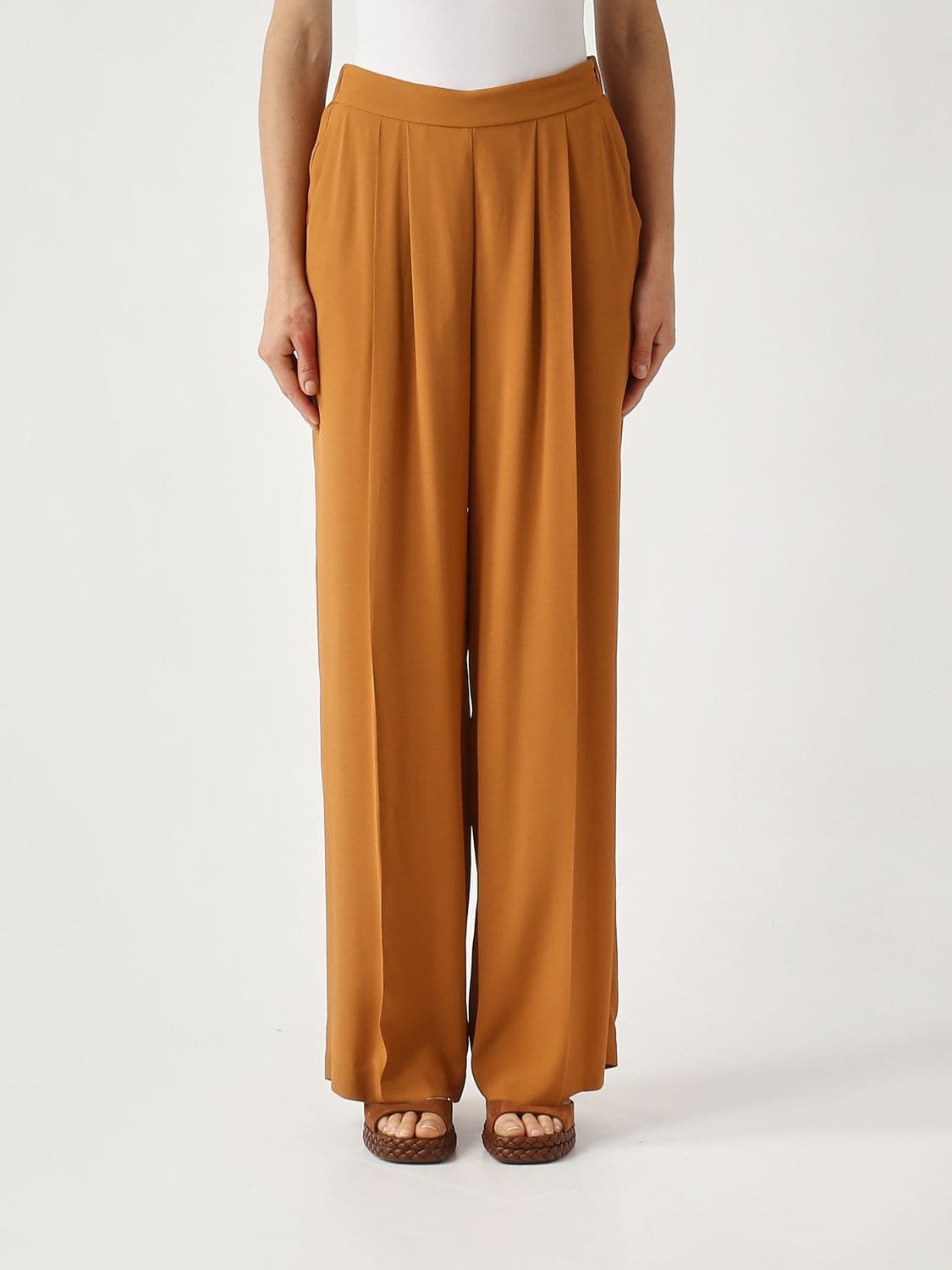 Maliparmi High-Waisted Palazzo Trousers in Viscose with Side Closure