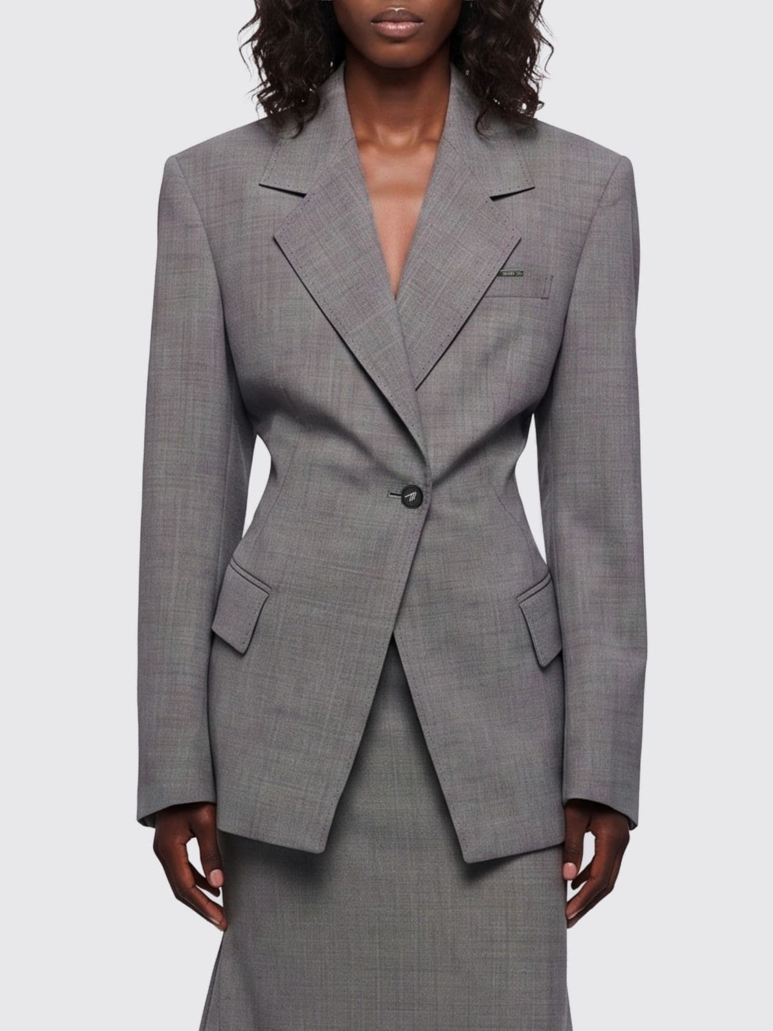 The Attico Cropped Single-Breasted Blazer in Virgin Wool with Padded Shoulders