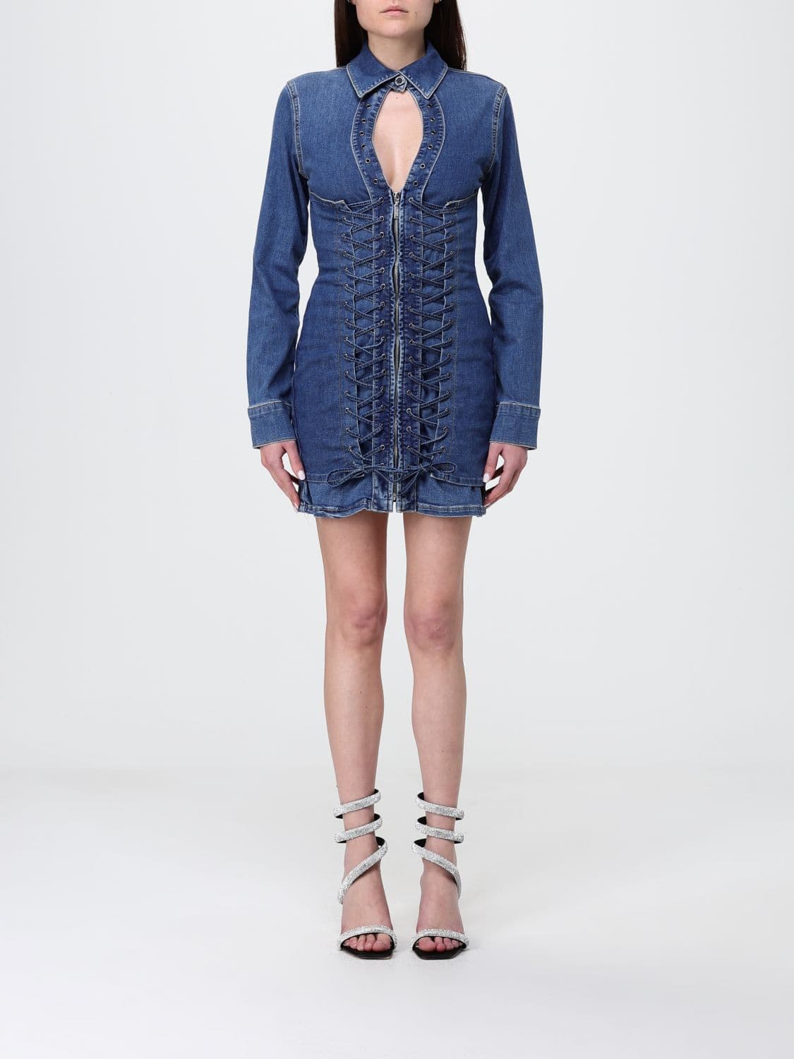 Liu Jo Slim Fit Denim Mini Shirt Dress with Woven Details