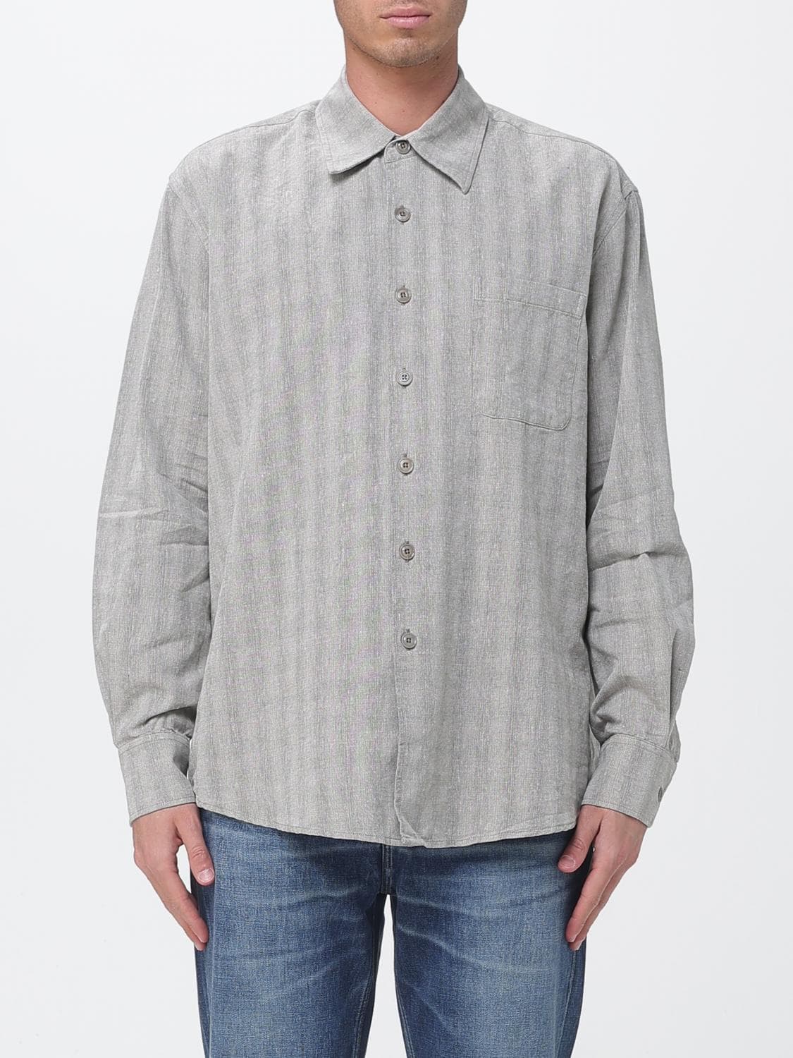 Our Legacy Linen and Cotton Blend Shirt with French Collar and Patch Pocket