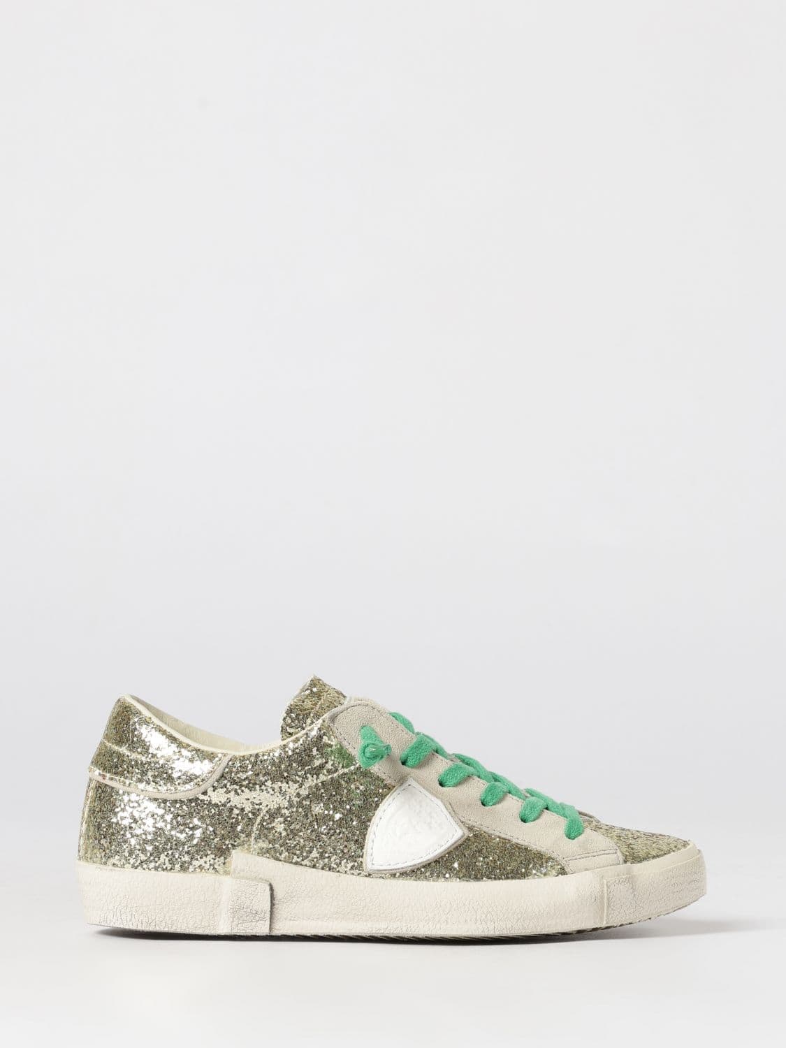 Philippe Model Low-Top Sneakers in Leather and Fabric with Glitter and Embroidery