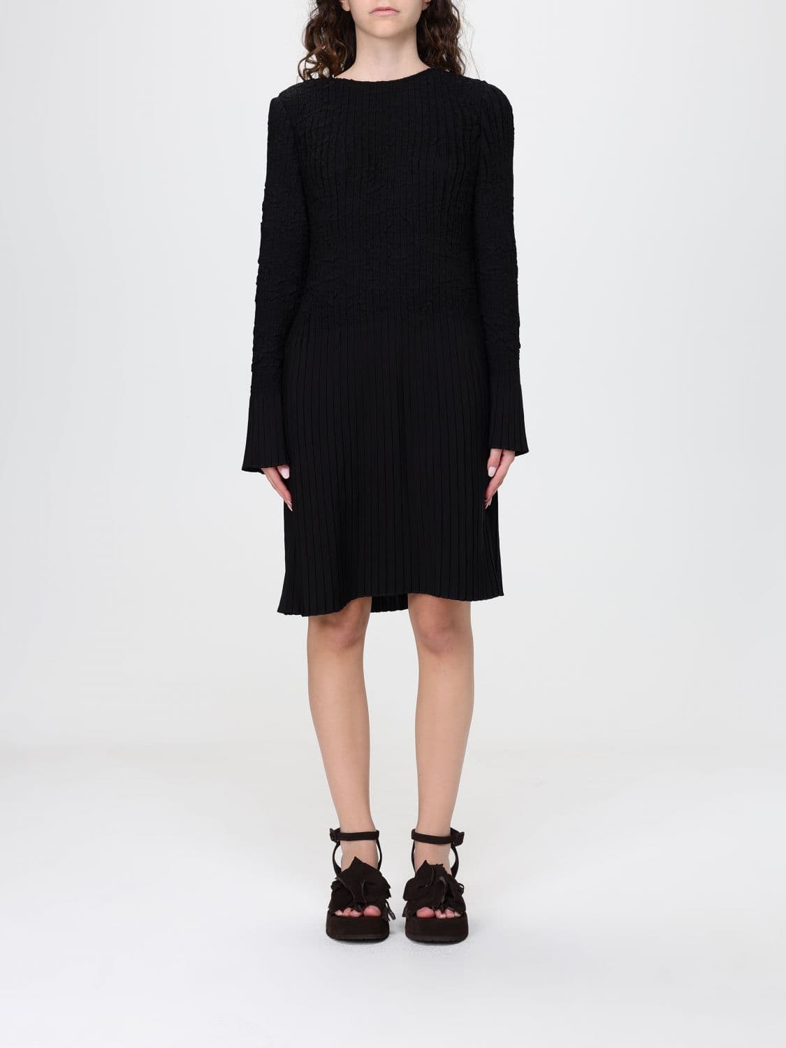 Boss Ribbed Crêpe Mini Tunic with Long Sleeves and a Crew Neck