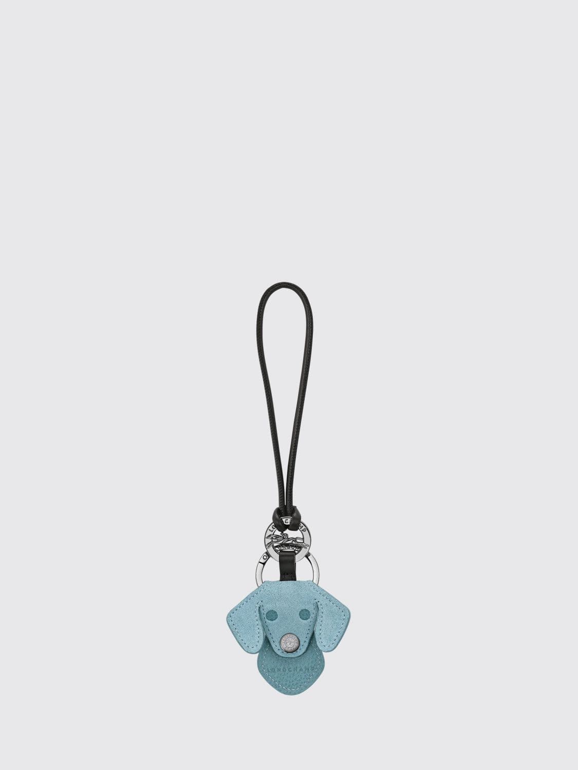 Longchamp Dog Suede Leather Animal-Shaped Keychain with Ring · OS