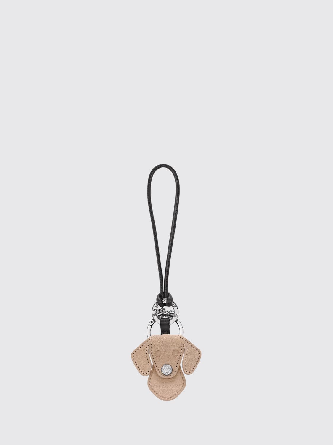 Longchamp Dog Suede Leather Animal-Shaped Keychain with Ring