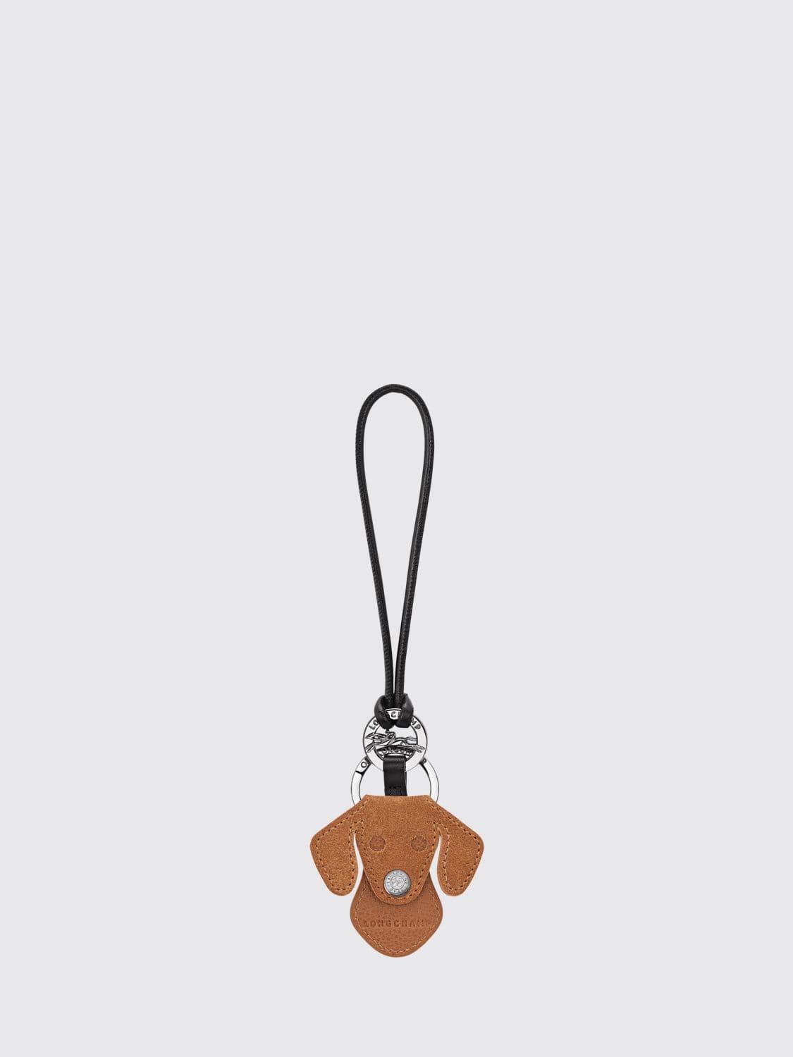 Longchamp Dog Suede Leather Animal-Shaped Keychain with Ring