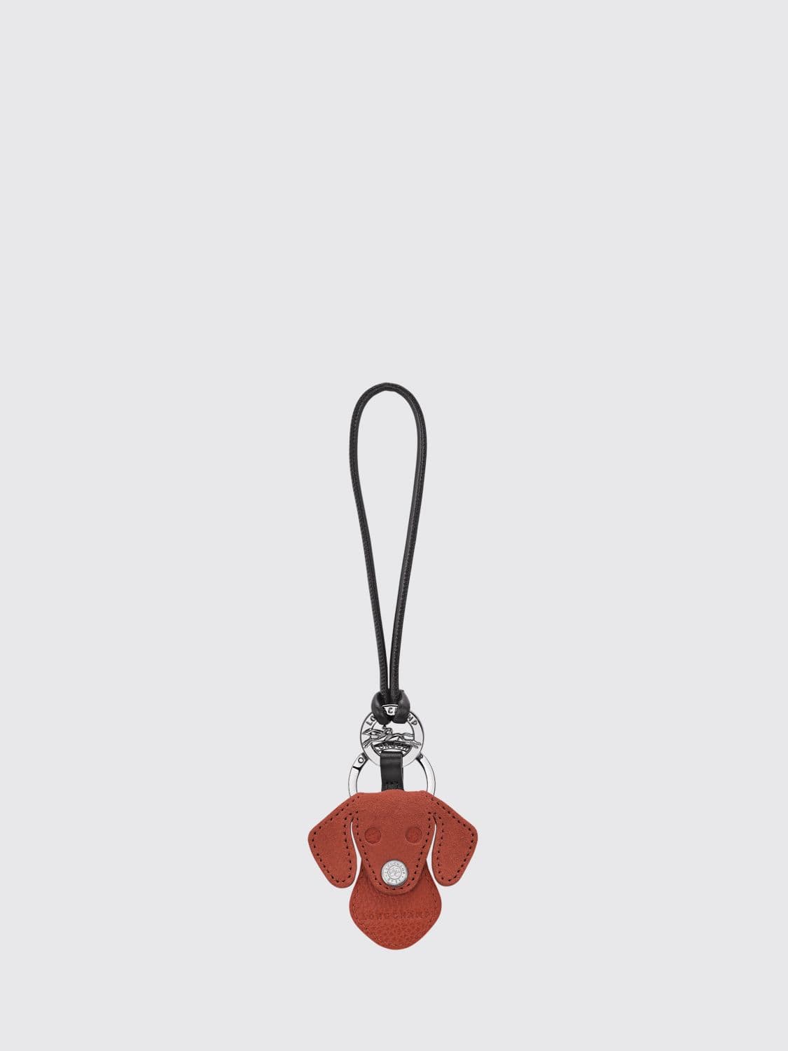 Longchamp Dog Suede Leather Animal-Shaped Keychain with Ring