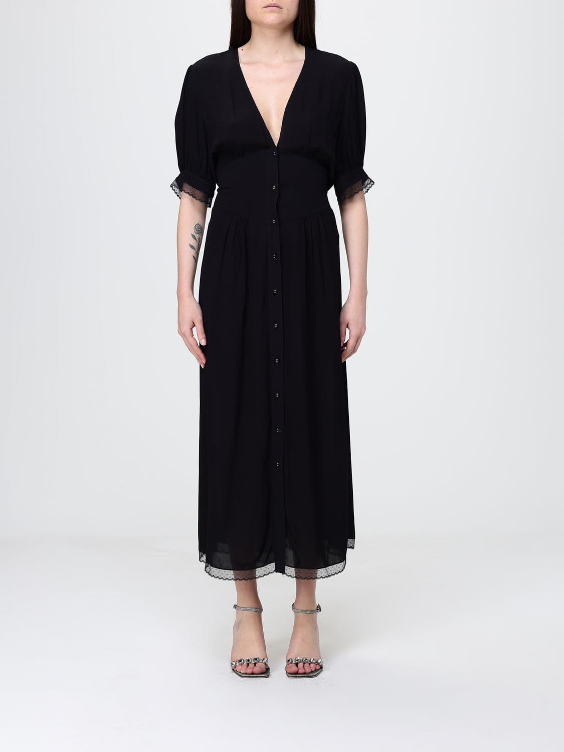 Twinset Viscose Midi Sheath Dress with V-Neck and Short Sleeves · 42