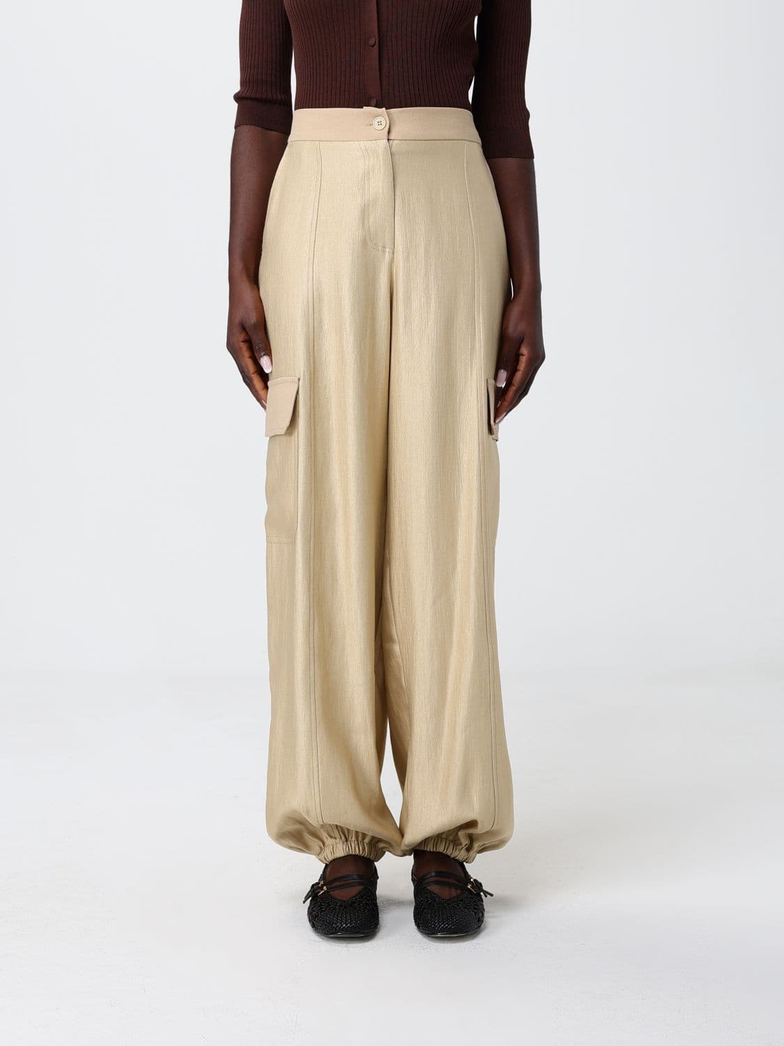 Twinset High-Waisted Wide-Leg Cotton Cargo Trousers