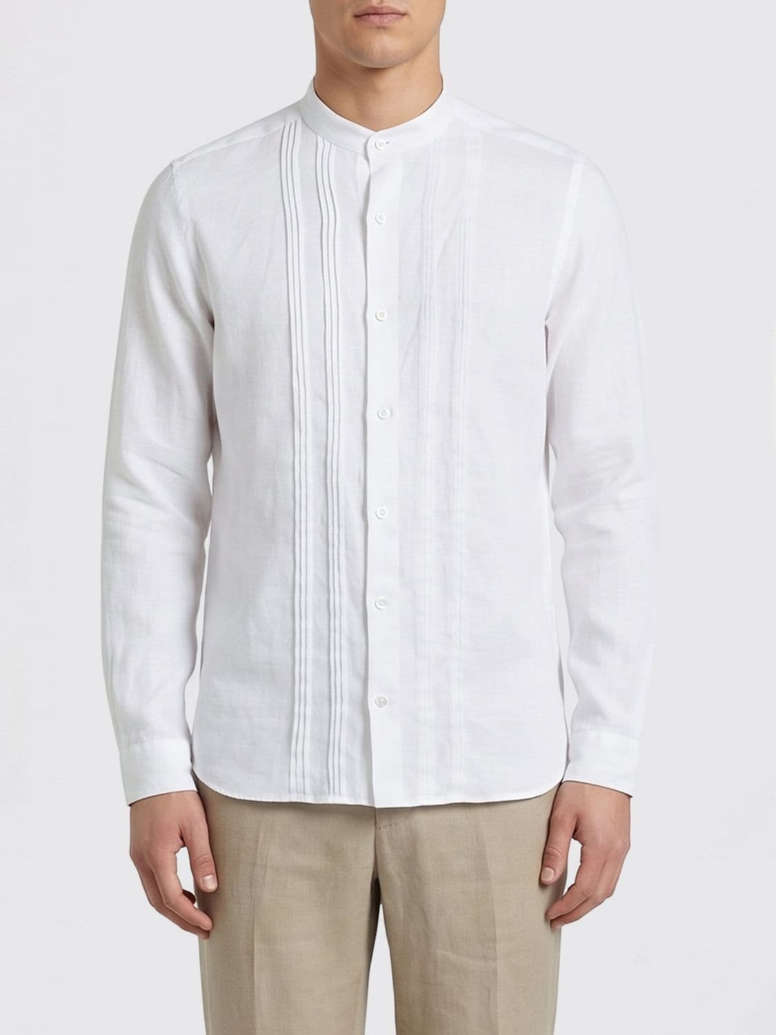 Tintoria Mattei Slim Fit Linen Shirt with Mandarin Collar and Plastron