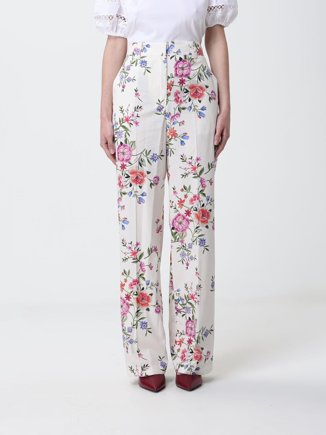Liu Jo Floral Print Cotton Poplin Palazzo Trousers