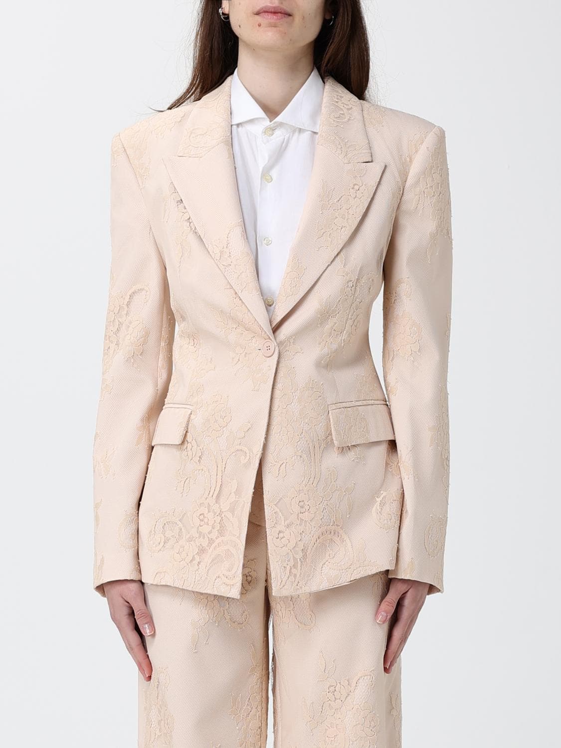 Aniye By Cropped Embroidered Lace Blazer with Peak Lapels · M