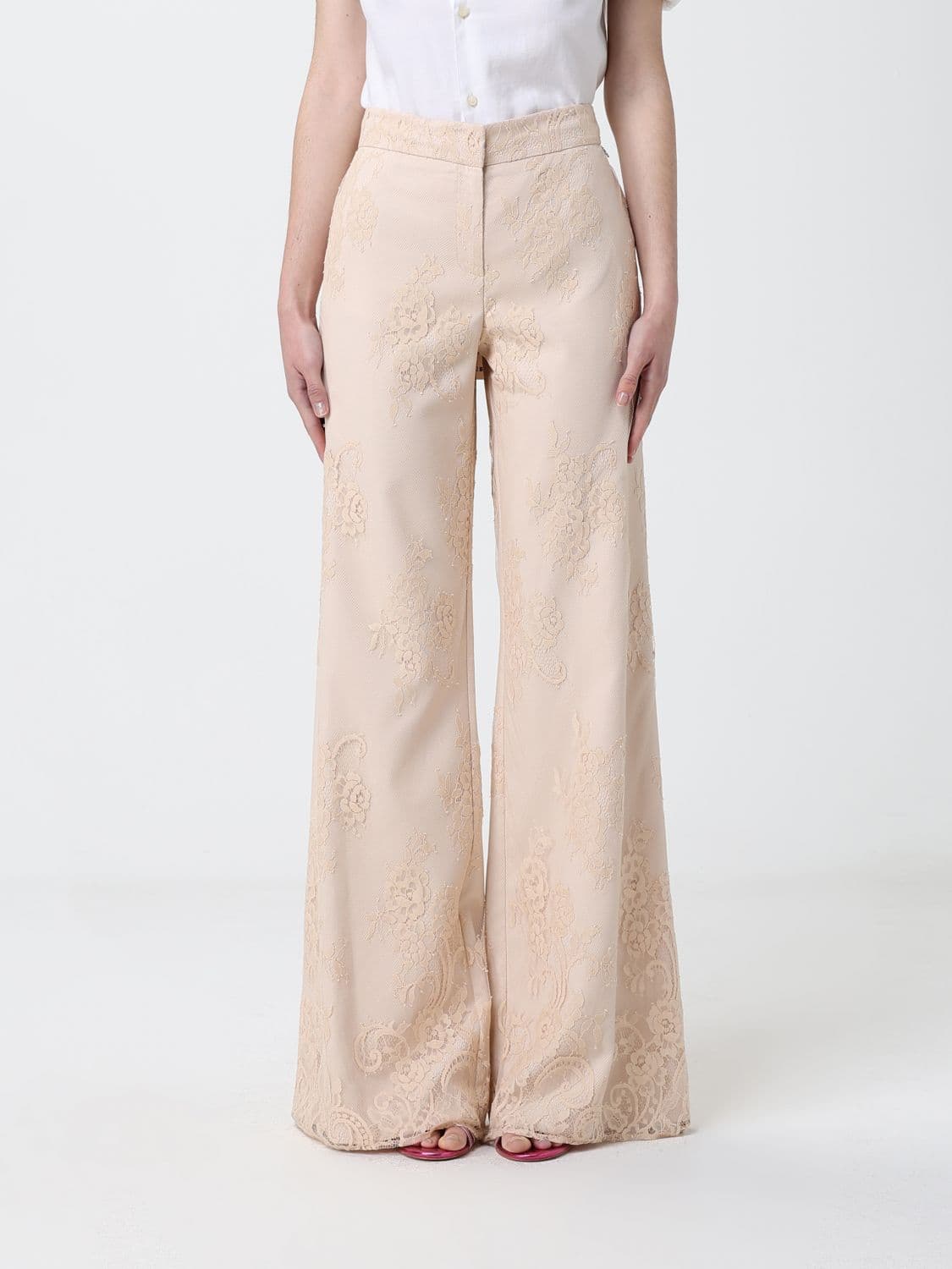 Aniye By High-Waisted Lace Flare Trousers with Slash Pockets · M