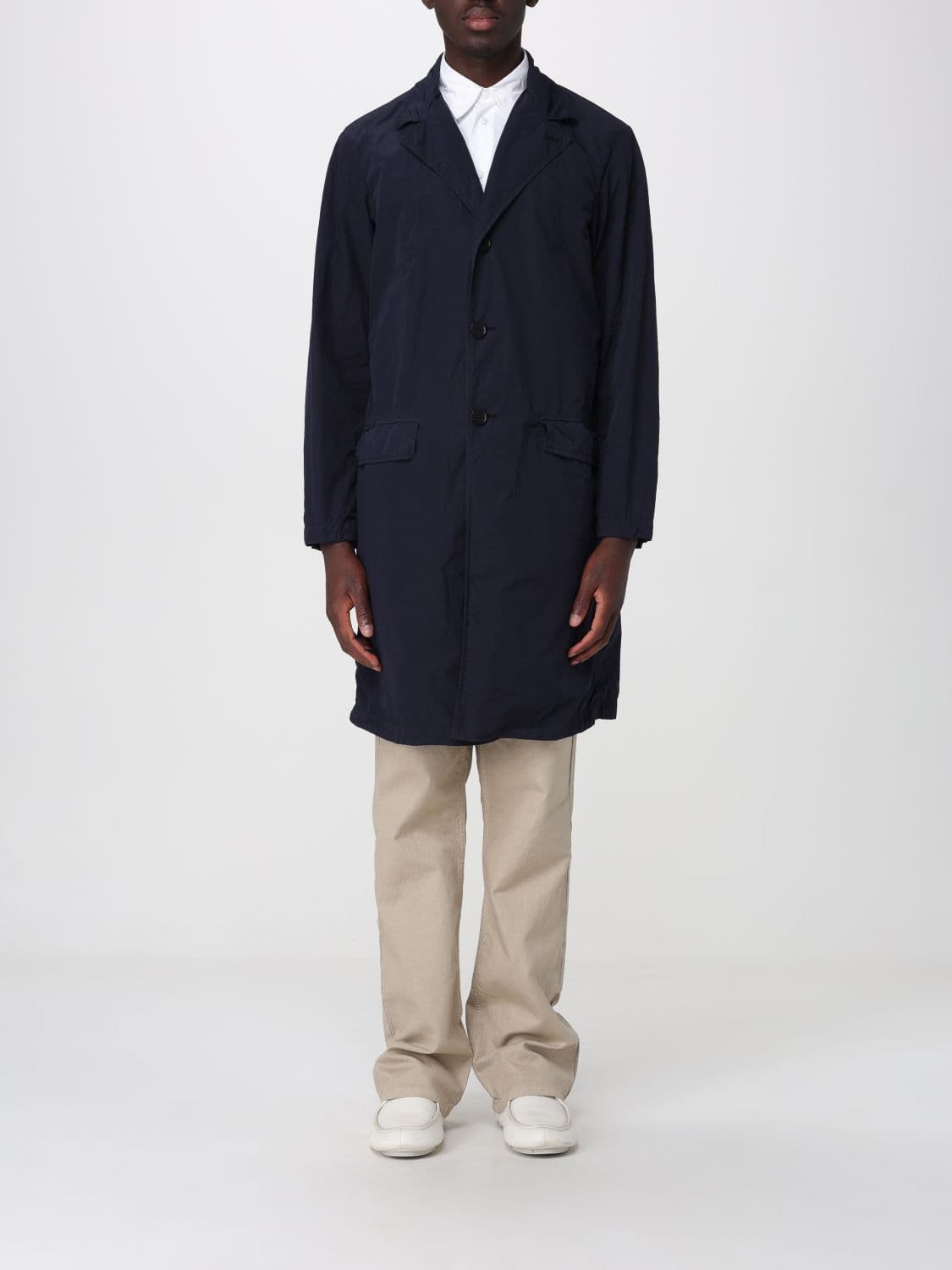 Aspesi Knee-Length Single-Breasted Nylon Trench Coat with Lapel Collar