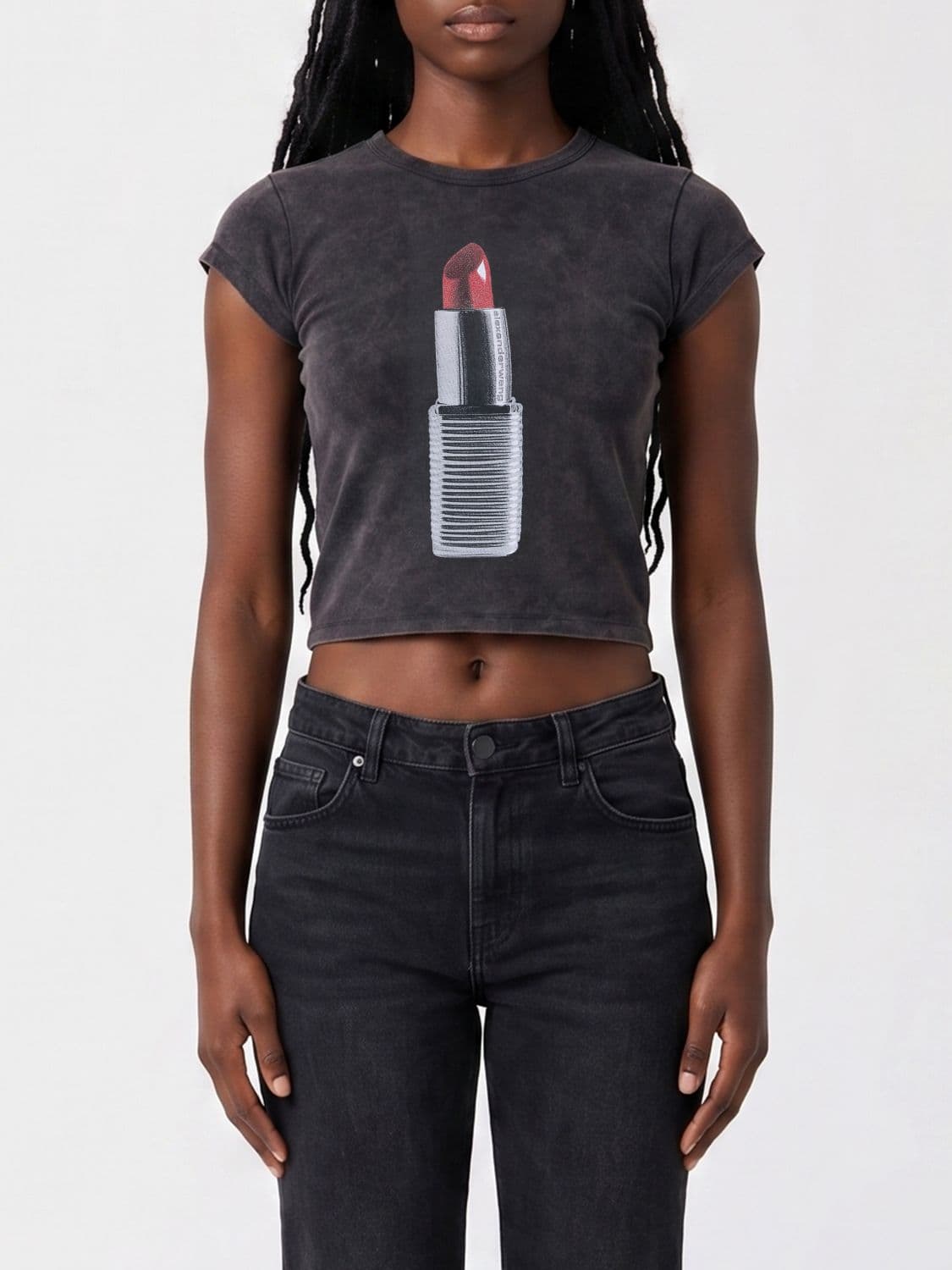 Alexander Wang Cropped Slim Fit Graphic Print Cotton T-shirt