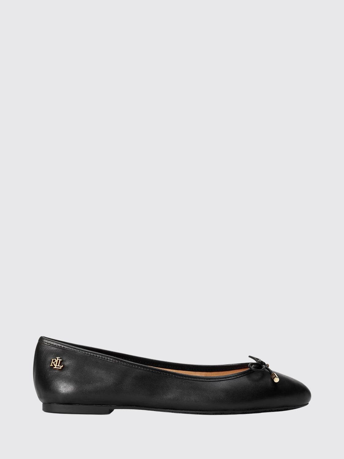 Lauren Ralph Lauren Jayna Leather Ballet Flats with Round Toe and Bow