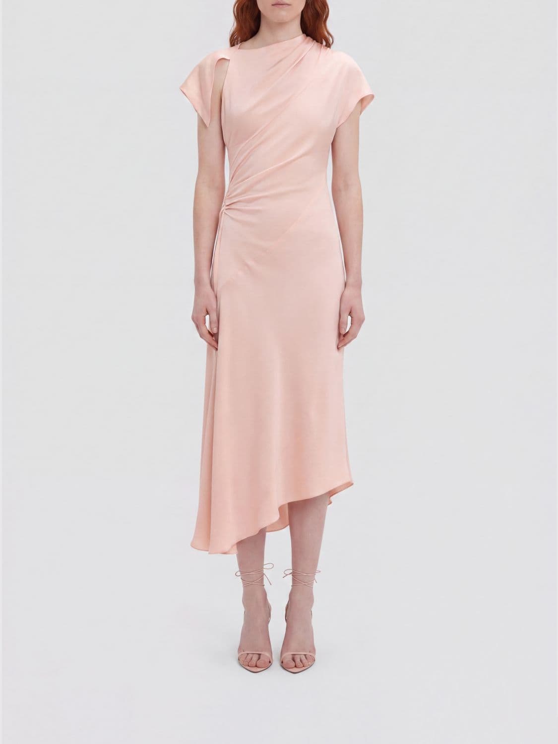 Victoria Victoria Beckham Asymmetric Slim Fit Midi Dress with Short Sleeves