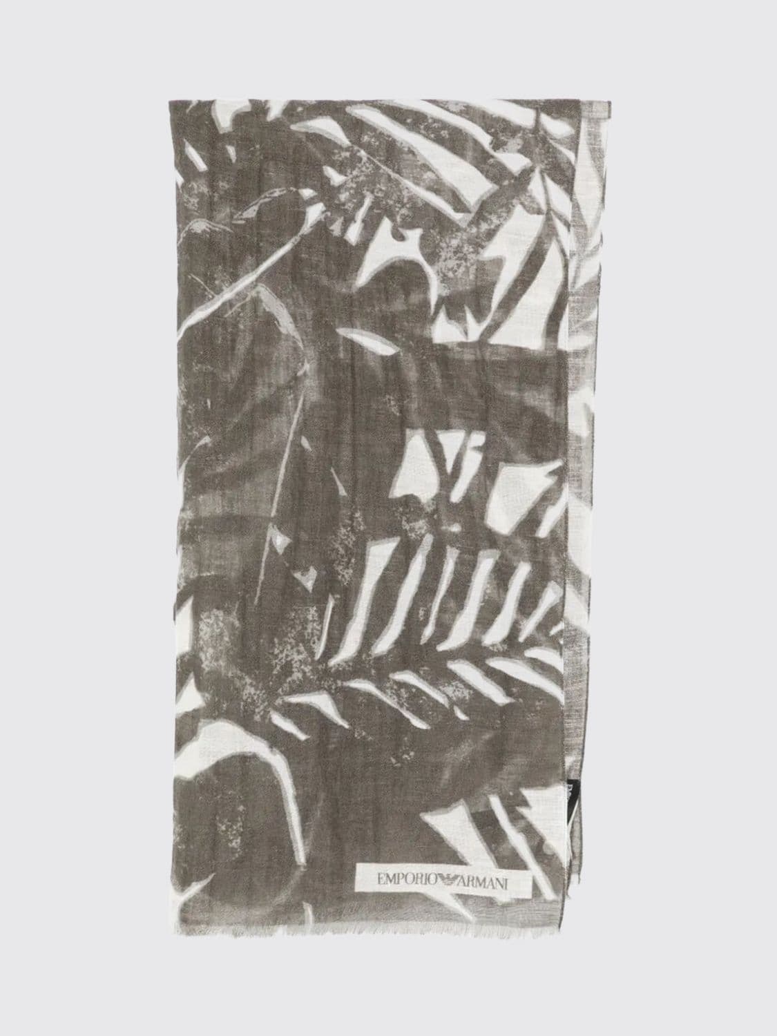 Emporio Armani Tropical Print Linen Blend Scarf with Fringed Edges · OS