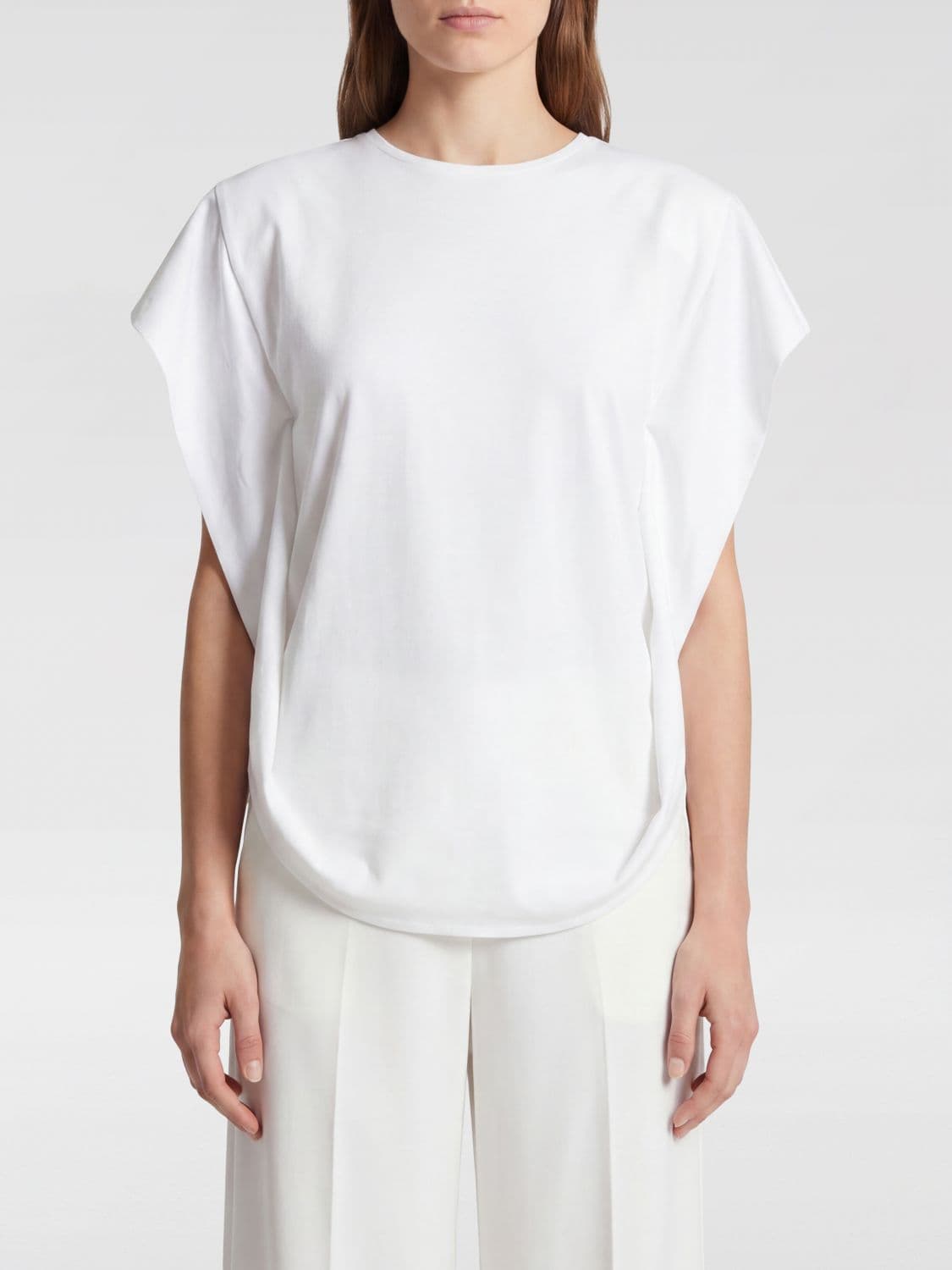 Iro Cotton Crewneck T-shirt with Dropped Shoulders and Curved Hem